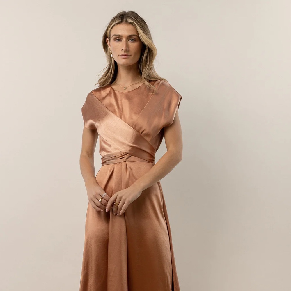 Rosalind Midi Dress in Copper, Small